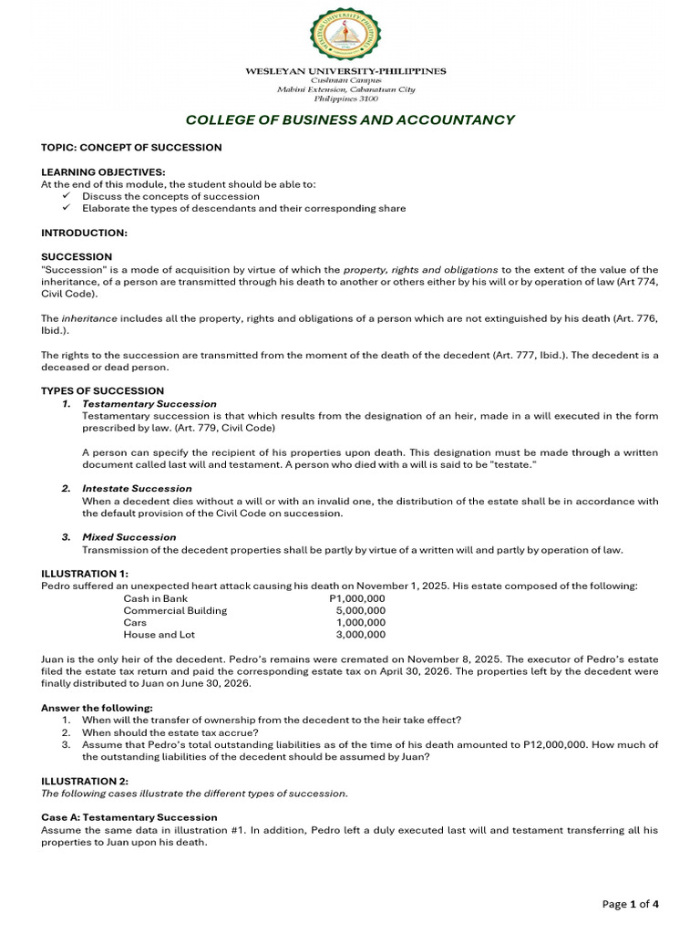 Understanding Succession Types and Concepts | PDF | Will And Testament ...