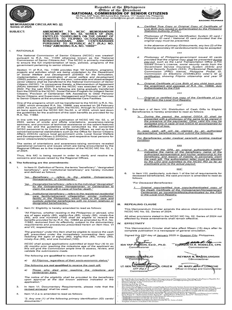 MC No. 1 S. of 2025 | PDF | Identity Document | Government