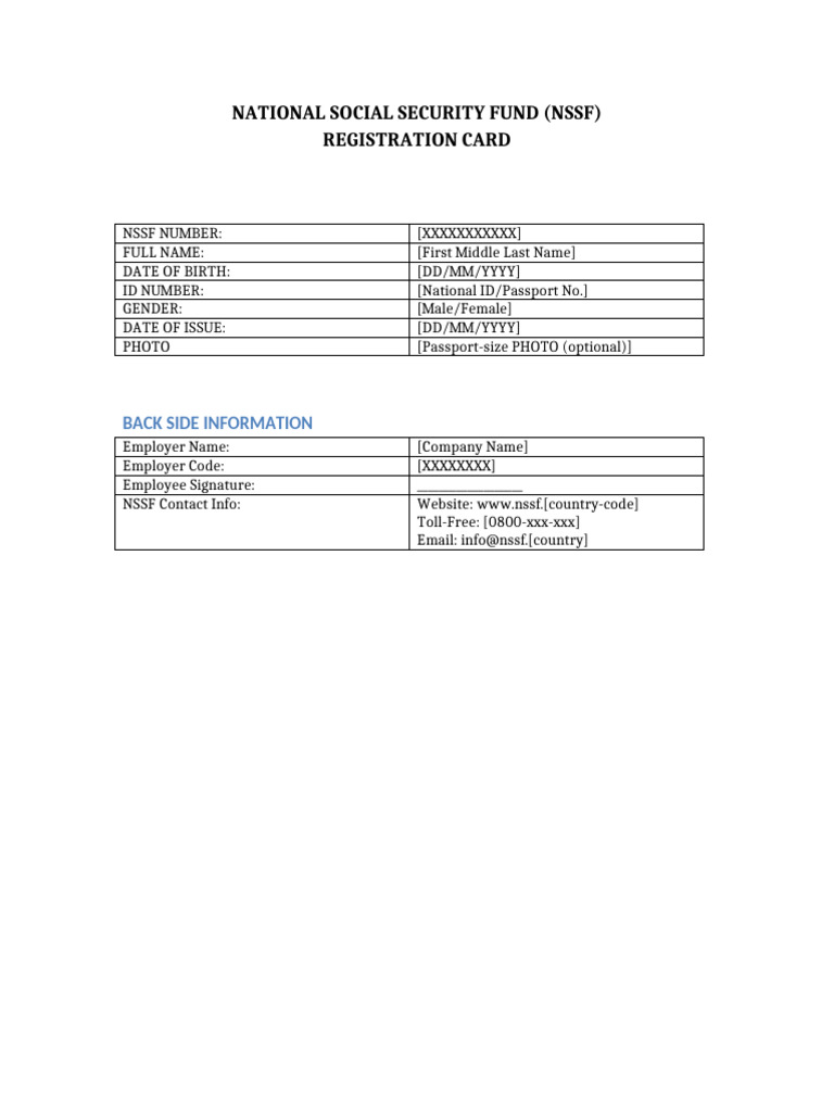 NSSF Registration Card Template | PDF