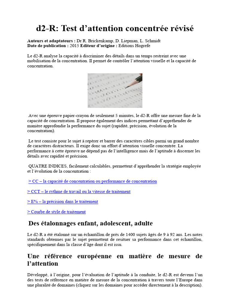 Test d'attention d2-R : Évaluation précise | PDF | Psychologie ...