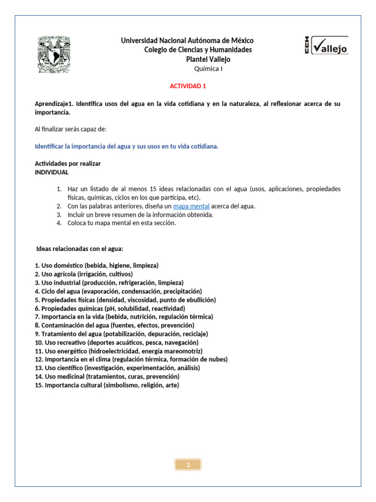 Actividad 1 - INDIVIDUAL CCH | PDF | Agua | Ciencias de la Tierra