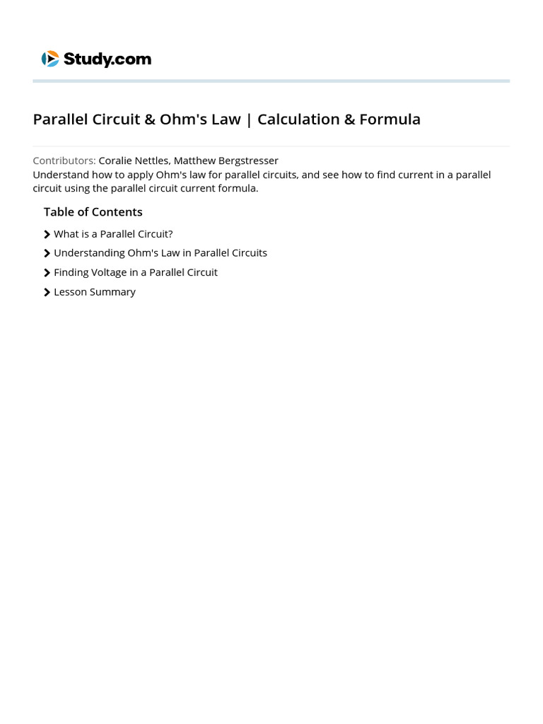 Current Calculations in Parallel Circuits | PDF | Series And Parallel ...