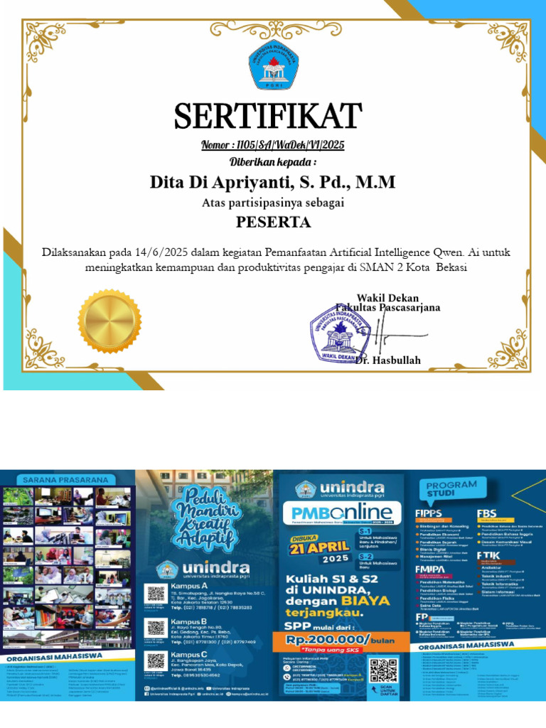 Sertifikat Abdimas Dita Di Apriyanti, S. PD., M.M | PDF