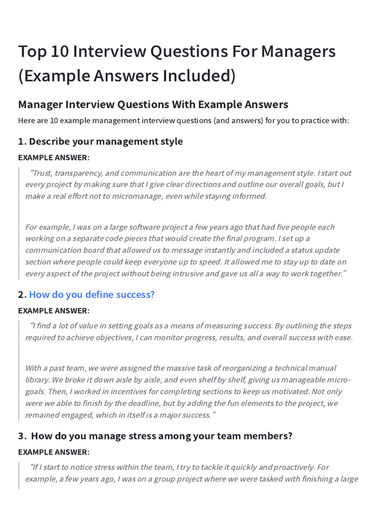 Top 10 Manager Interview Questions | PDF