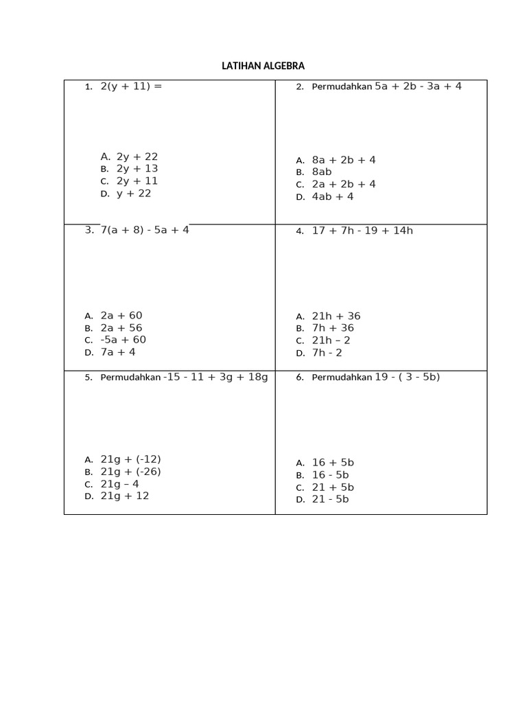 Latihan Soal Algebra | PDF