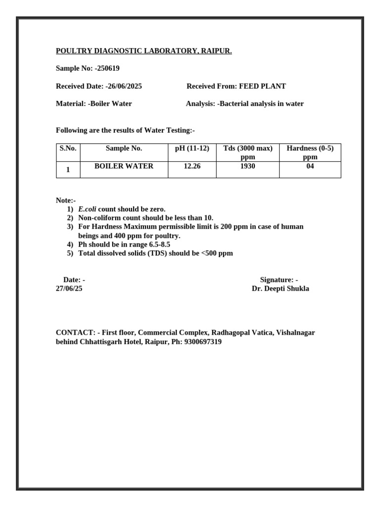 Boiler Water Analysis Report | PDF