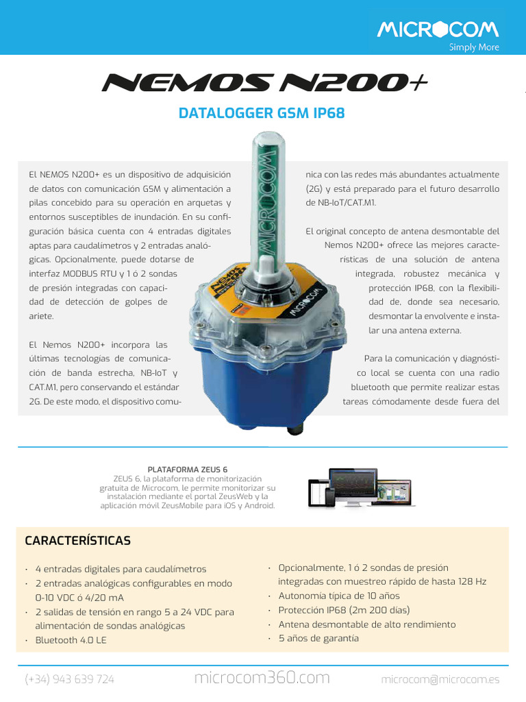 Datalogger Nemos N200+ IP68 y GSM | PDF | Aplicación movil ...