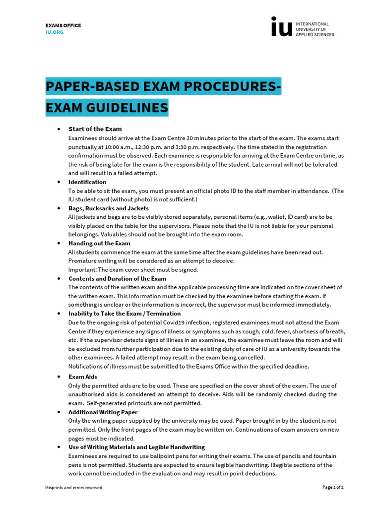 Written Exam Guidelines and Protocols | PDF