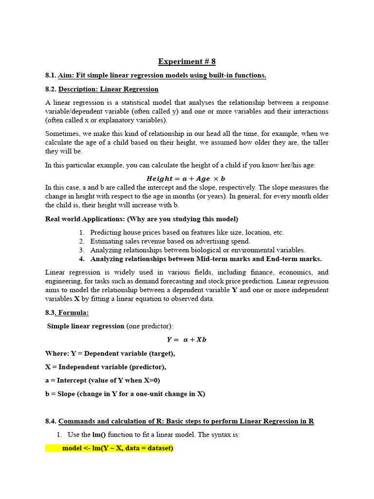 Experiment 8 | PDF | Dependent And Independent Variables | Linear ...