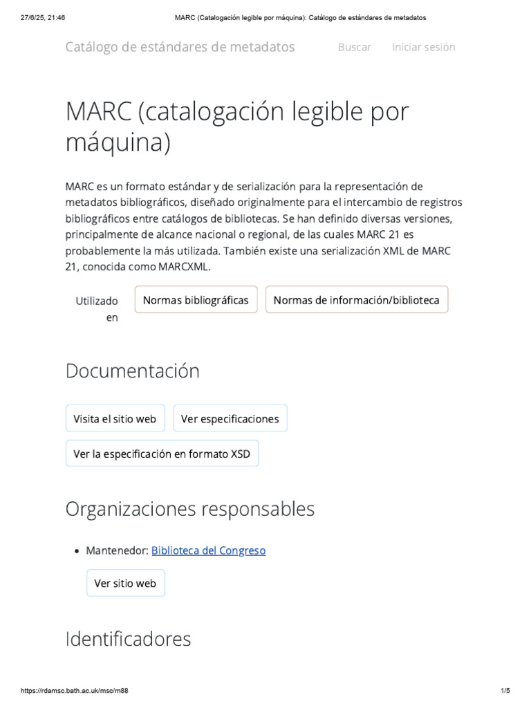 Introducción a MARCXML y su uso | PDF | Metadatos | Catalogación y ...