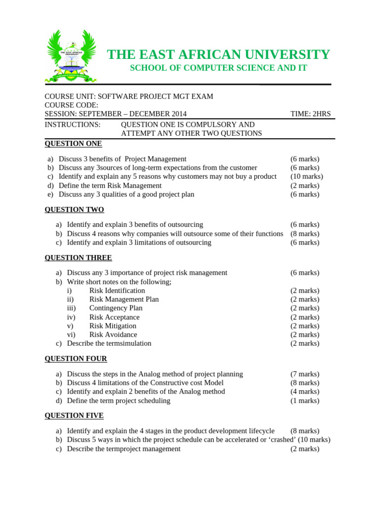 Software Project Management Exam | PDF | Risk Management | Risk