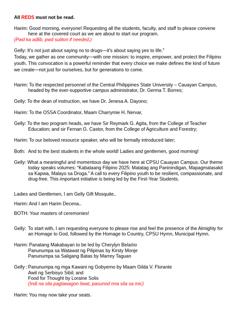 Convocation Emcee Script | PDF