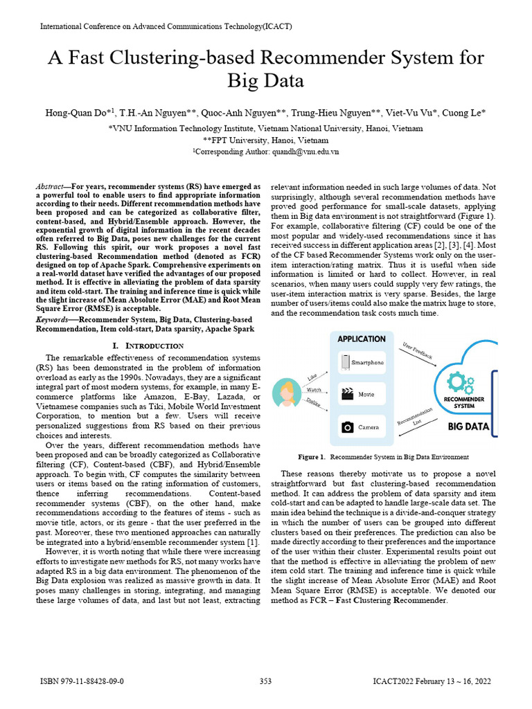 A Fast Clustering-Based Recommender System For Big Data | PDF | Cluster ...