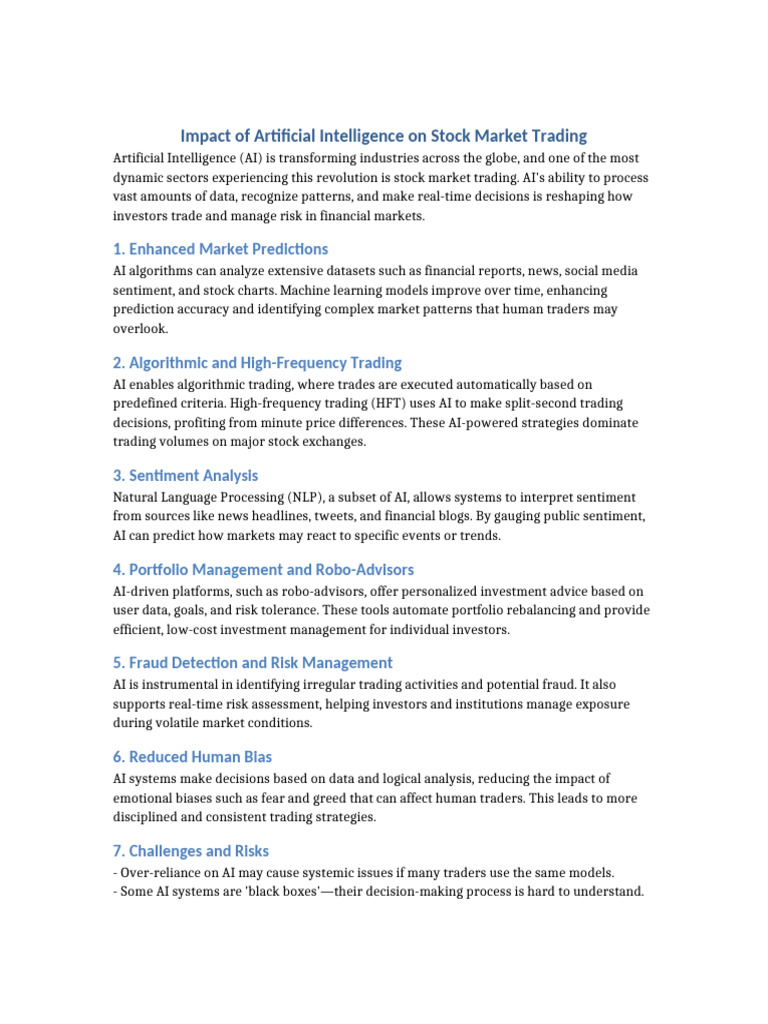 AI Impact On Stock Market Trading | PDF | Artificial Intelligence ...