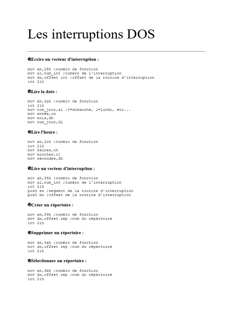 Interruptions DOS et BIOS en ASM | PDF | Ingénierie informatique ...