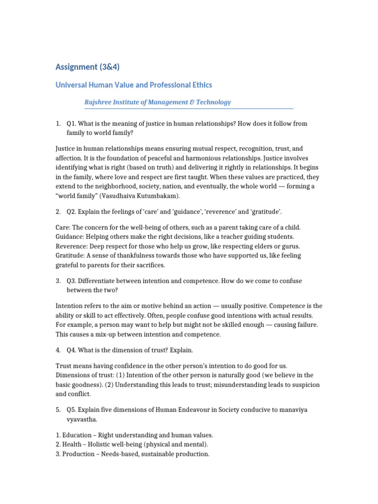 Universal Human Values Assignment Guide | PDF | Nature | Gratitude