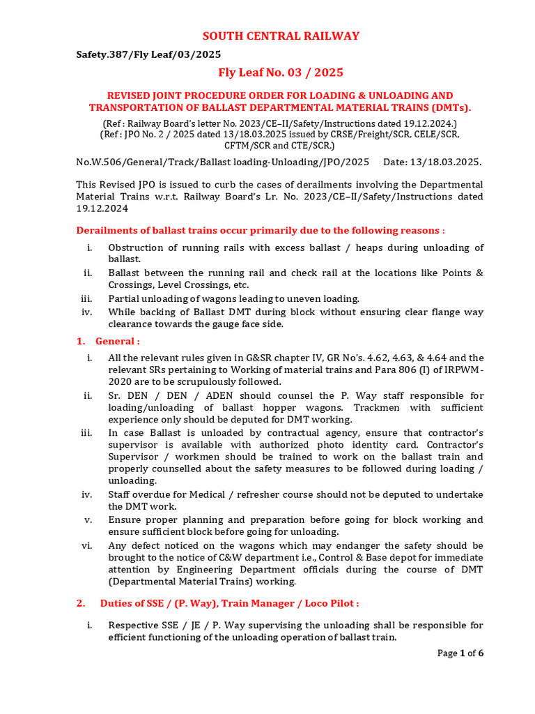 Ballast DMT Loading & Unloading Procedures | PDF | Train | Rail Transport