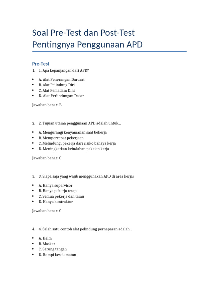 Soal Pre Post Test APD | PDF