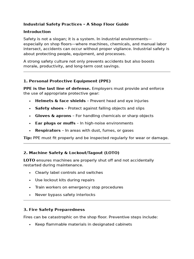 Shop Floor Industrial Safety Guide | PDF | Personal Protective ...