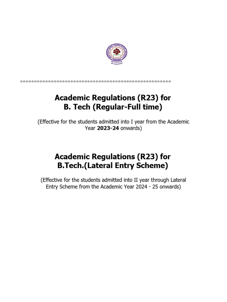 AI&DS R23 JNTU GV B.tech Course Structure and Syllabus | PDF | Course  Credit | Academic Degree