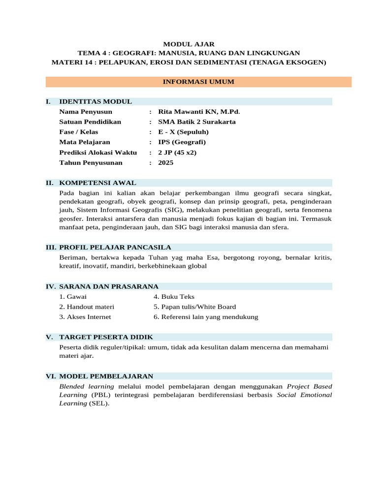Pelapukan, Erosi, dan Sedimentasi Geografi | PDF