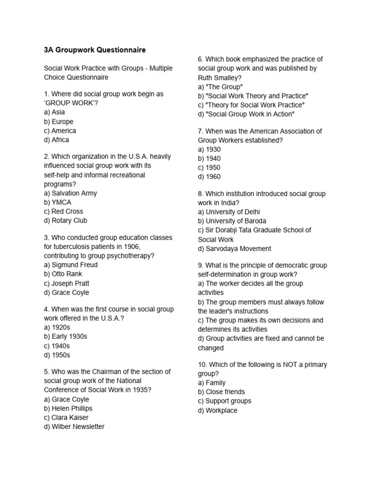 Social Work Groupwork Questionnaire | PDF | Chess Theory | Chess