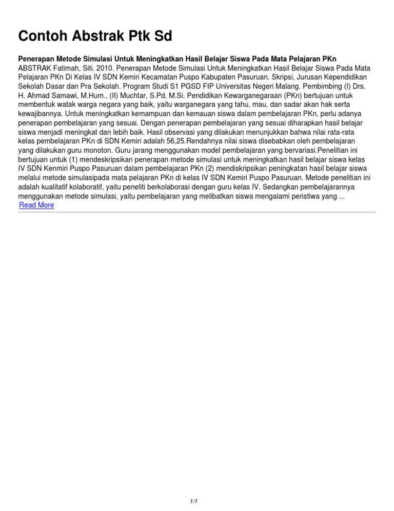 Contoh Abstrak Ptk Sd
