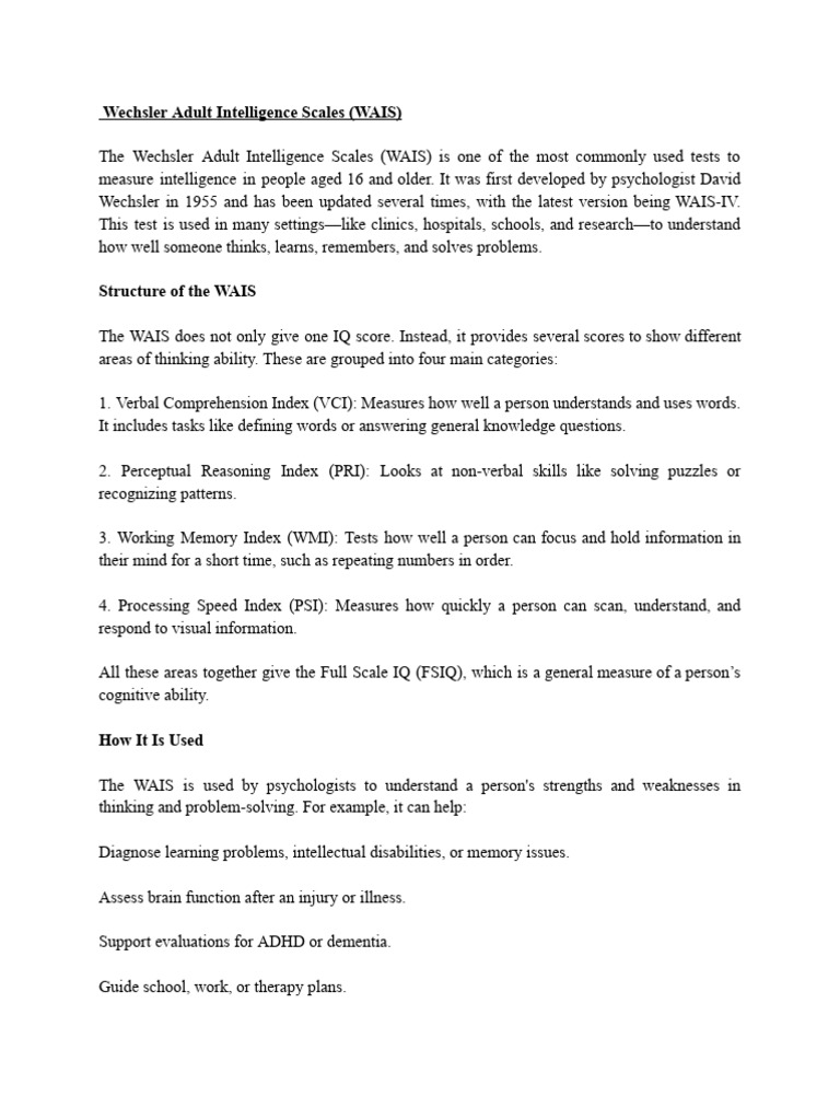 Overview of WAIS Intelligence Testing | PDF