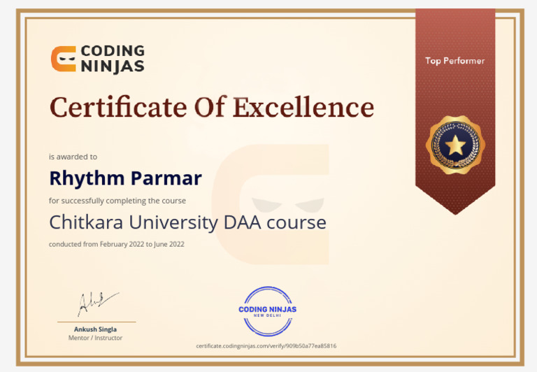 DAA Course Certificate | PDF