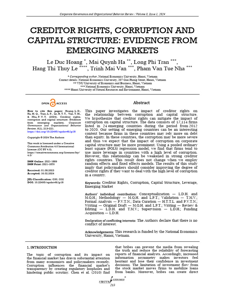 Creditor Rights and Corruption Impact | PDF | Capital Structure ...