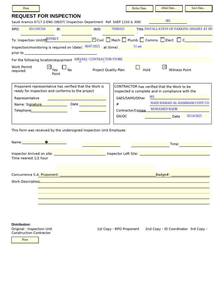 Parking Shades Installation Inspection Request | PDF | Concrete ...