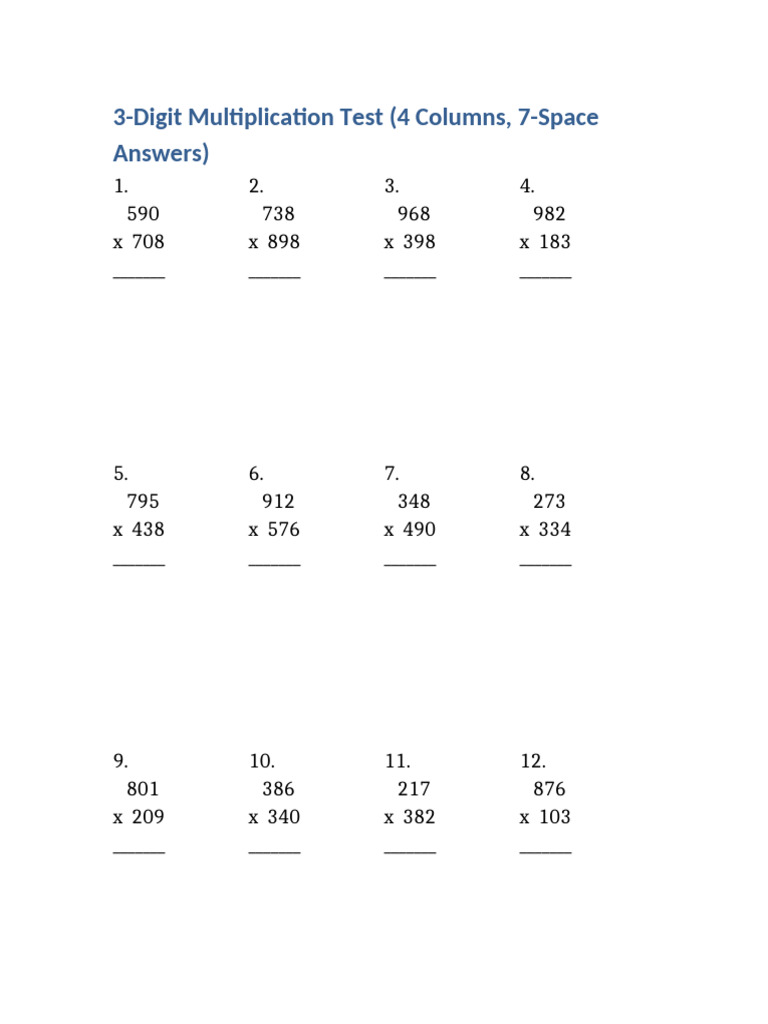 Test de multiplication 3 chiffres | PDF