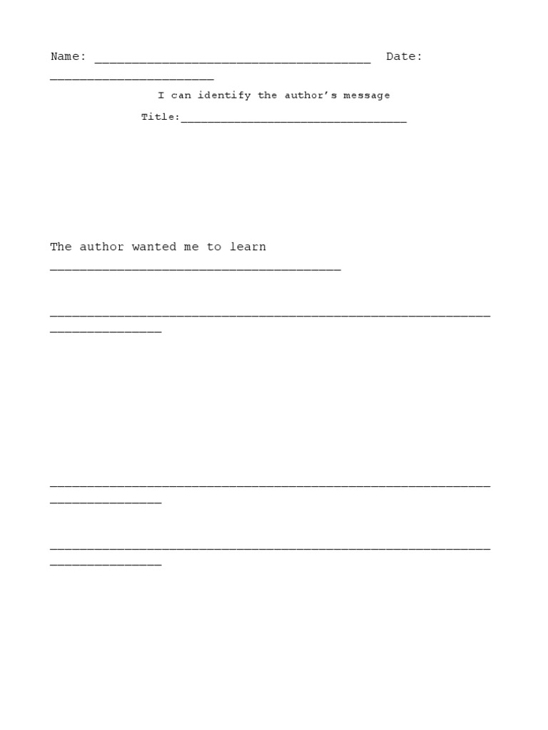 Author's Message Identification Worksheet | PDF