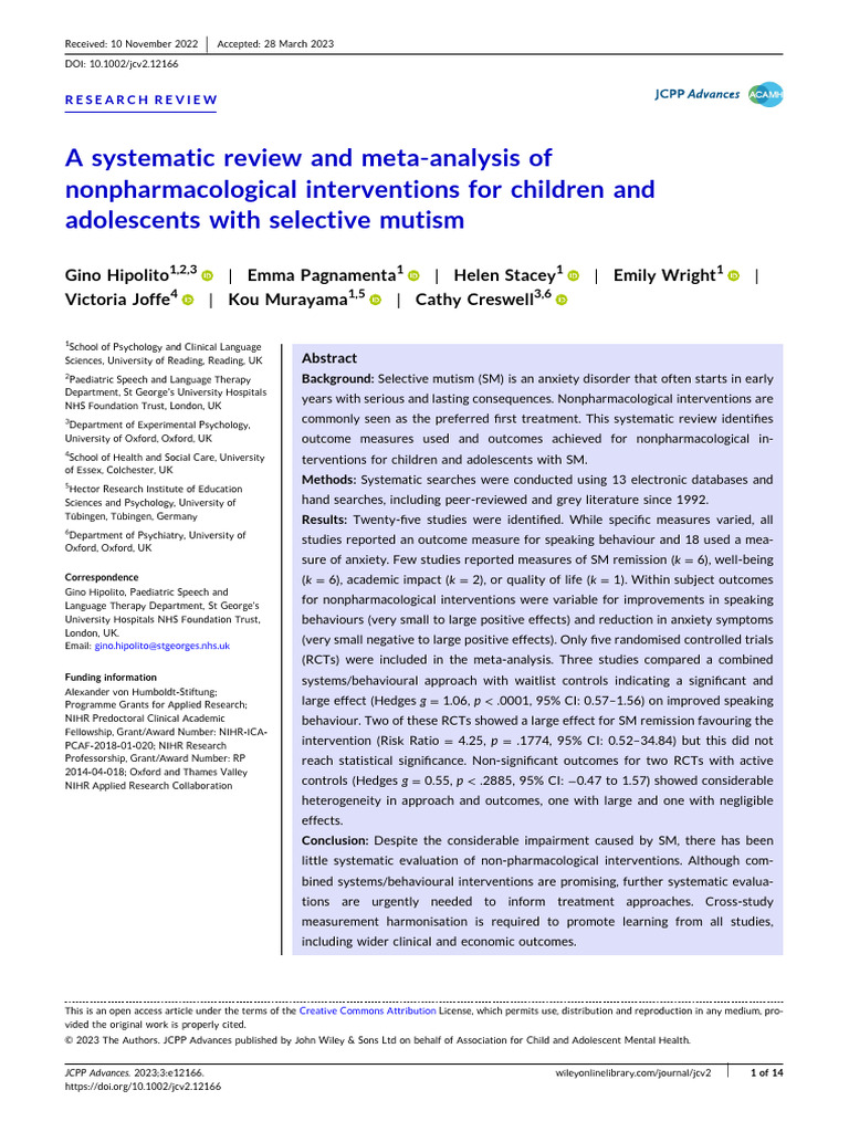 JCPP Advances - 2023 - Hipolito - A Systematic Review and Meta Analysis ...