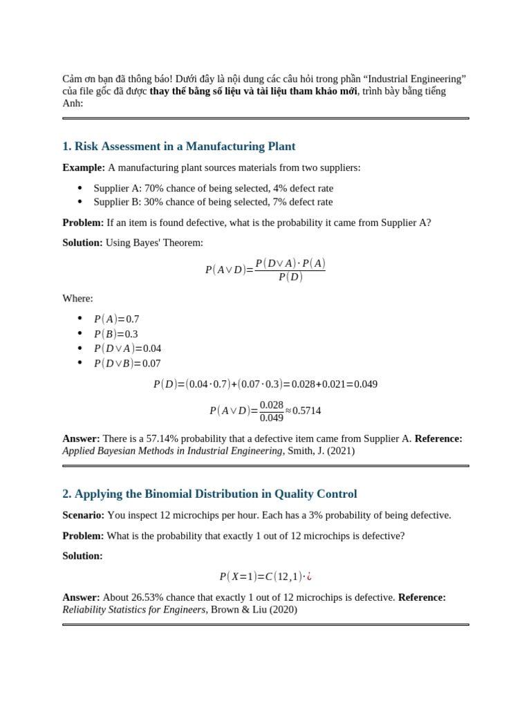 Industrial Engineering Probability Solutions | PDF | Errors And ...