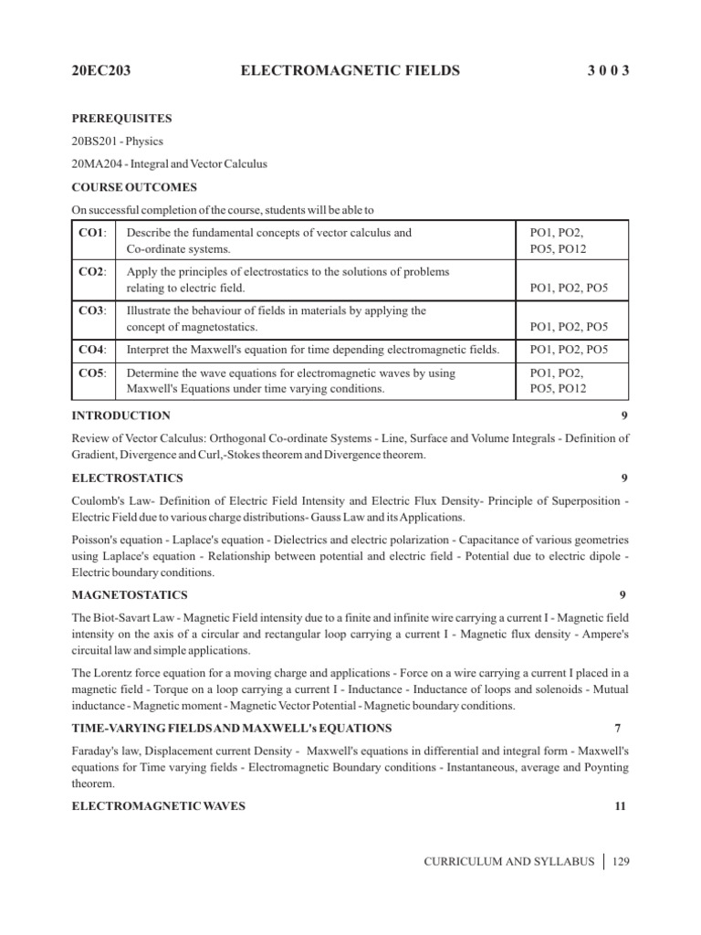 EMF Syllabus | PDF | Magnetic Field | Electric Field