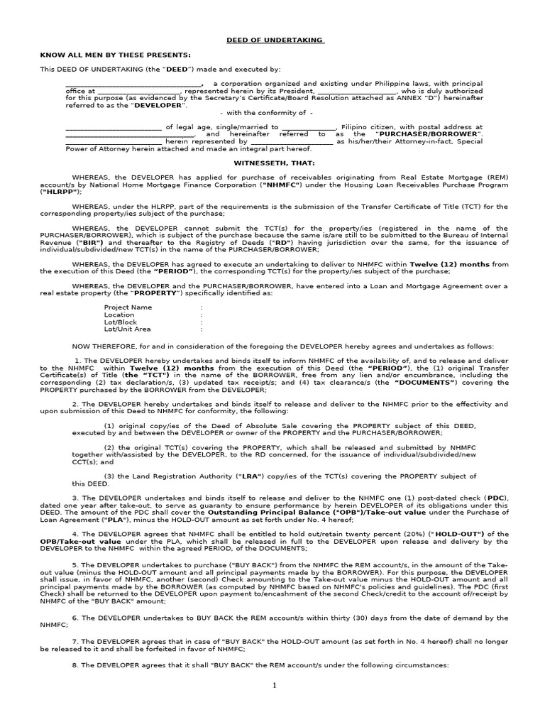 DOU TCT With SPA Template | PDF | Deed | Mortgage Law