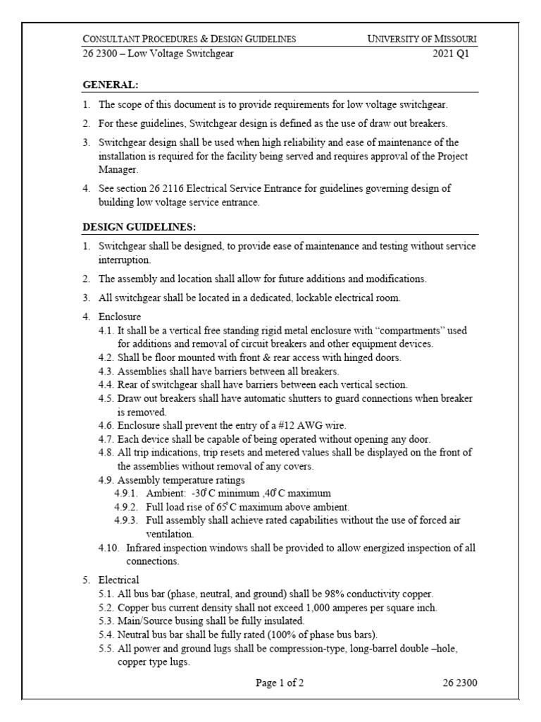 Low Voltage Switchgear Design Guidelines | PDF | Power (Physics ...