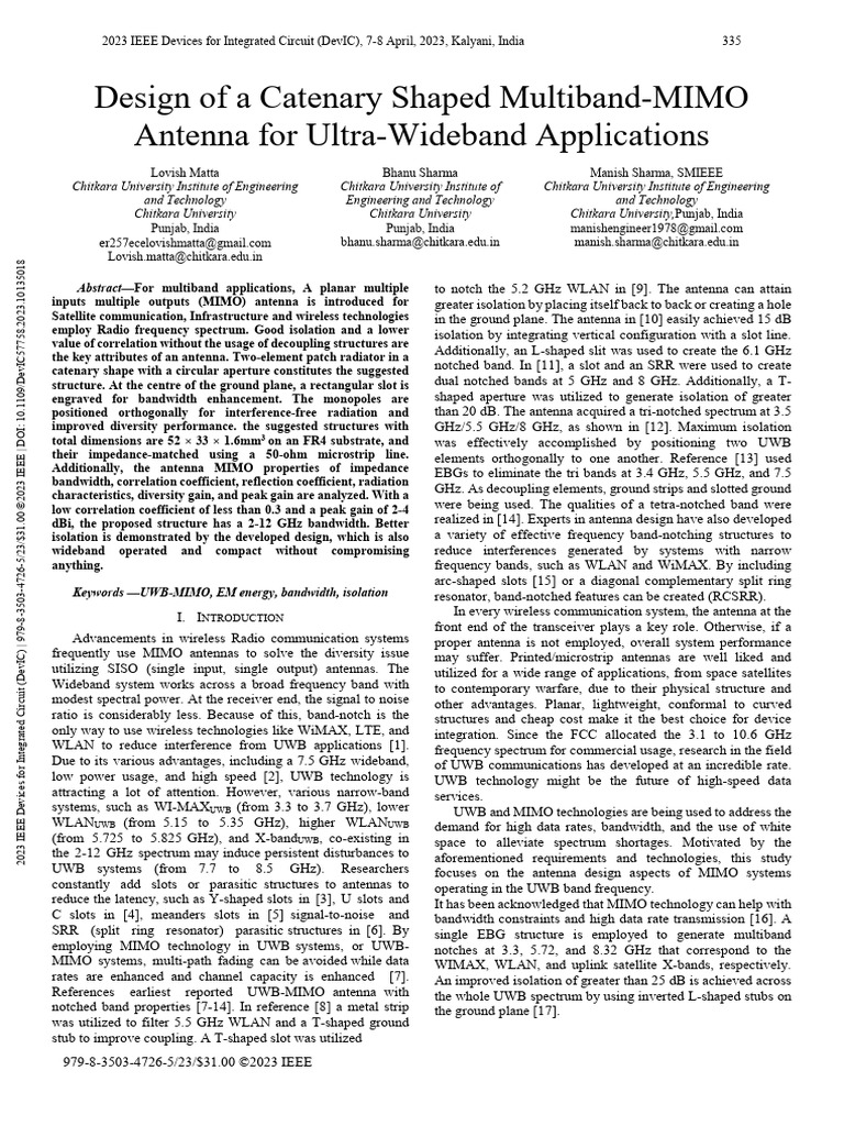 Design of A Catenary Shaped Multiband-MIMO Antenna For Ultra-Wideband ...