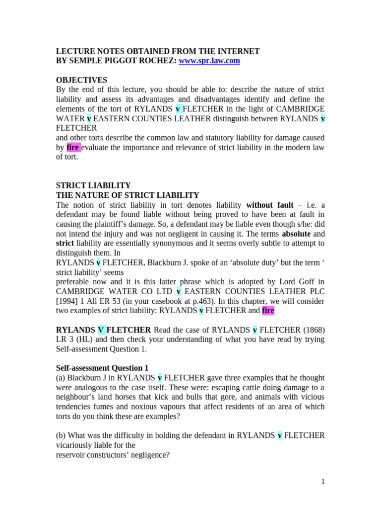 Rylands v Fletcher: Key Legal Insights | PDF | Tort | Negligence