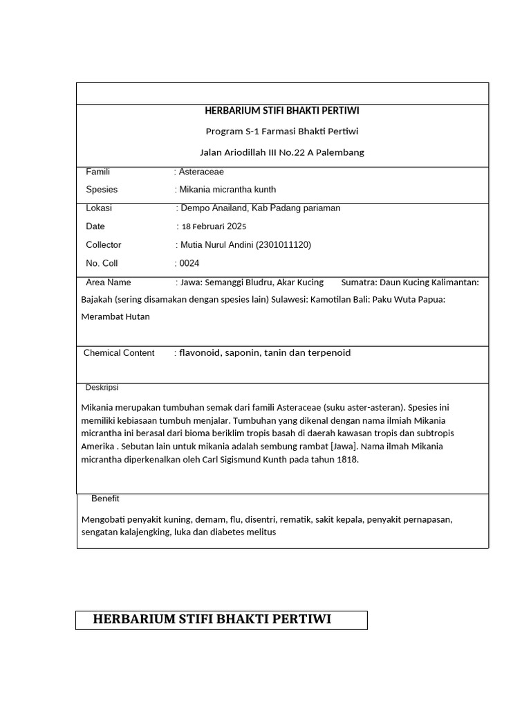 Mikania Micrantha: Manfaat dan Deskripsi | PDF