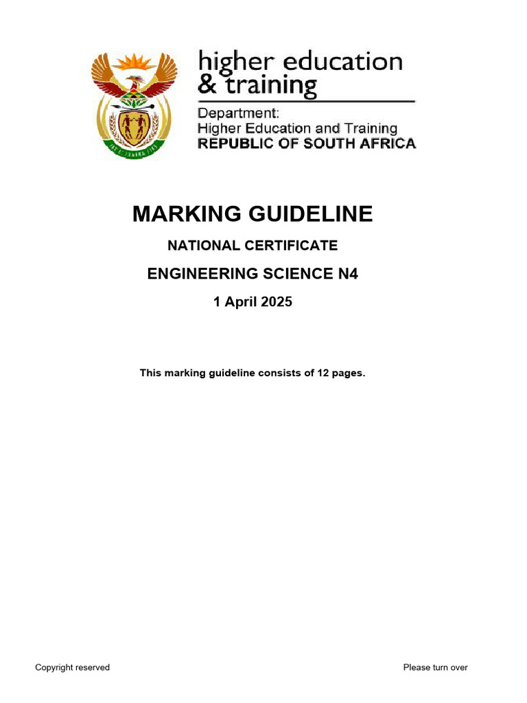 Engineering Science N4 Marking Guide 2025 | PDF | Pressure | Elasticity ...