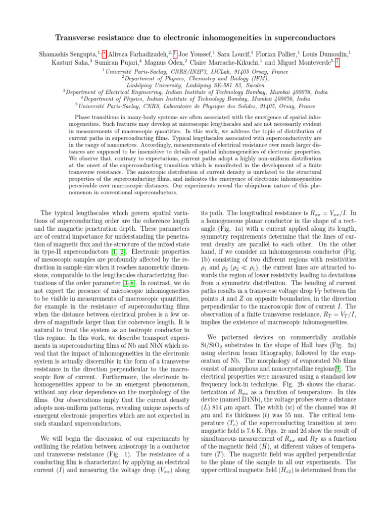 Transverse Resistance in Superconductors | PDF | Superconductivity ...
