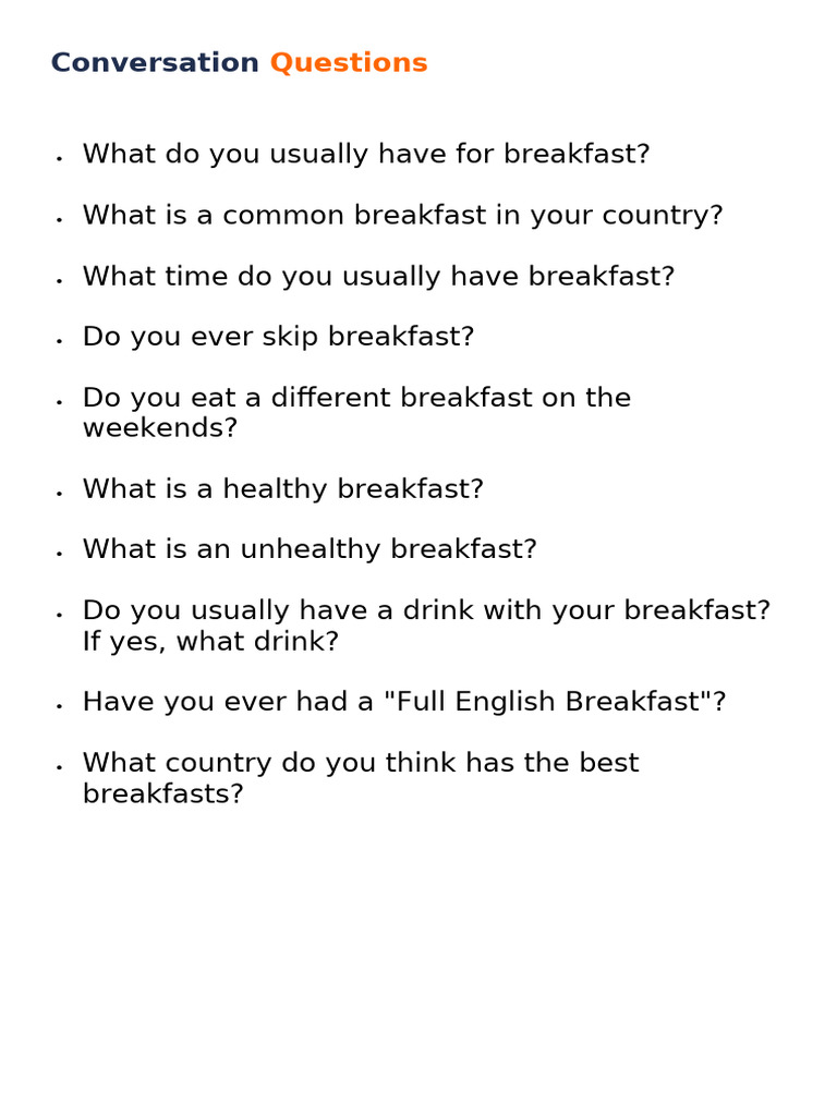 Breakfast Conversation Questions | PDF