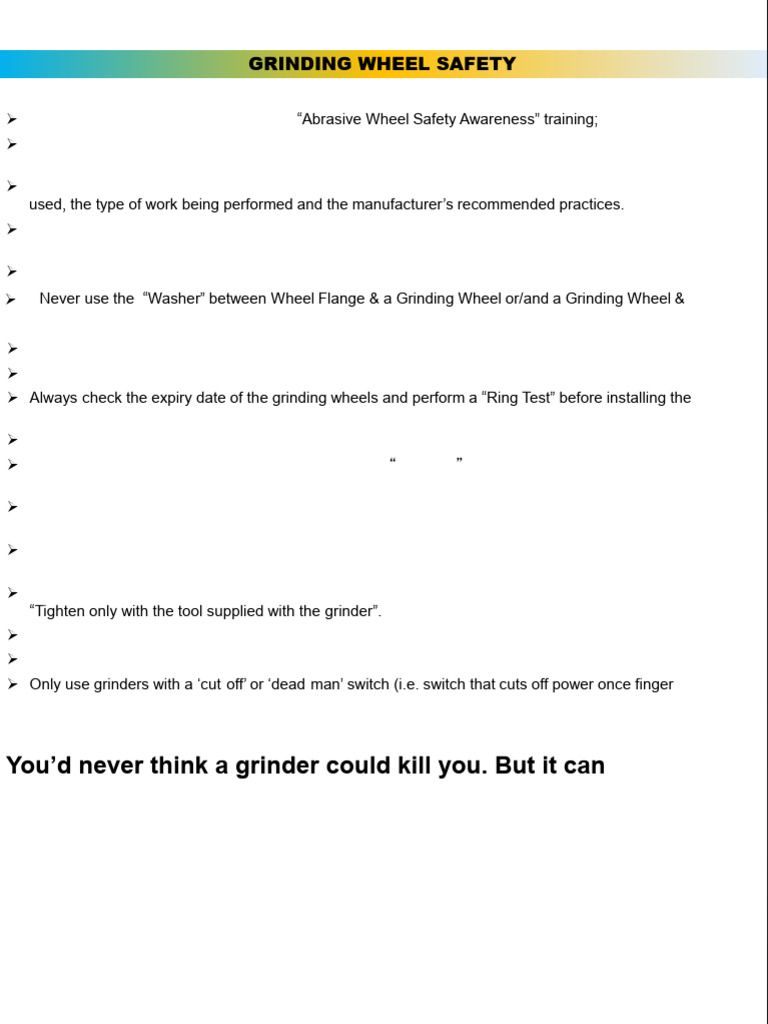 Grinder Safety and Deadman Switch Guidelines | PDF | Grinding (Abrasive ...