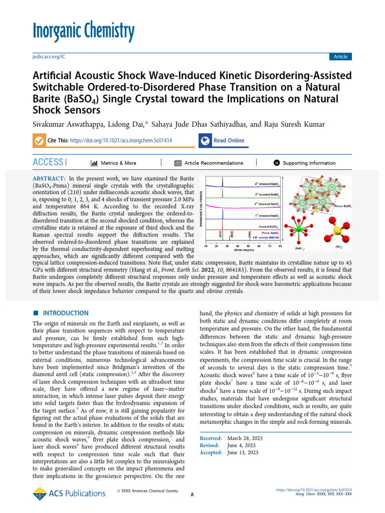Barite Phase Transition via Acoustic Shock | PDF | Crystal | Crystal ...