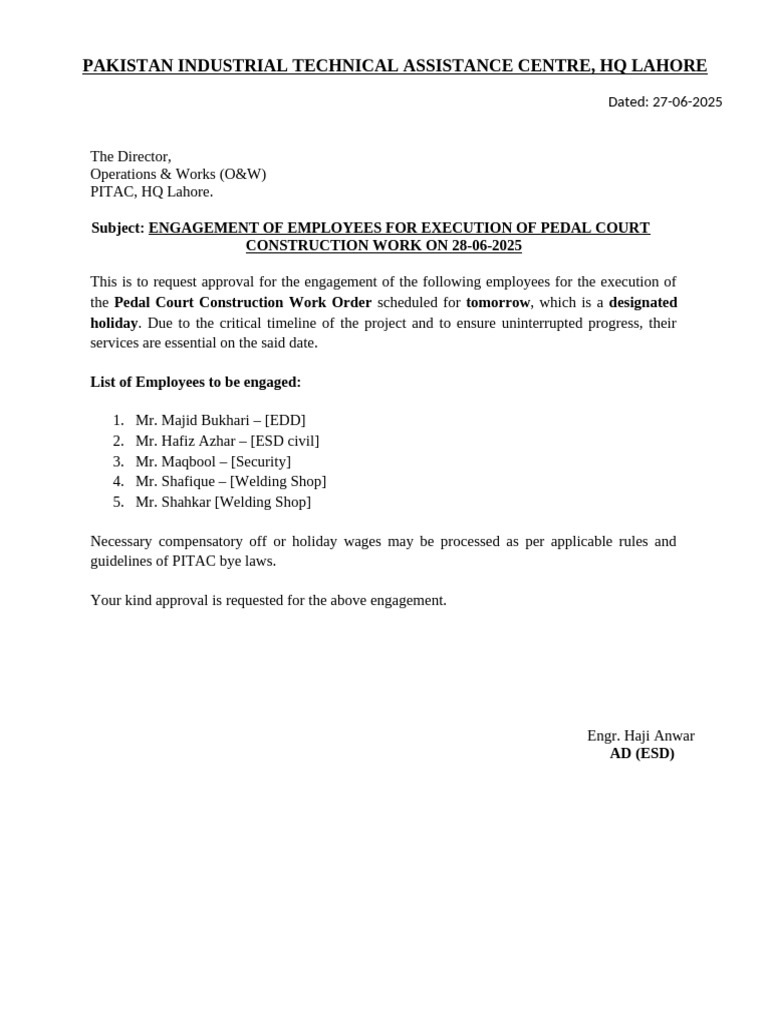 Work Order Pedal Court | PDF