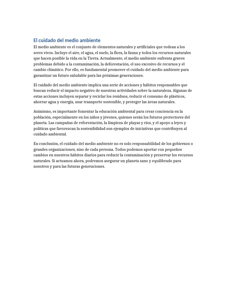 Cuidado Del Medio Ambiente | PDF