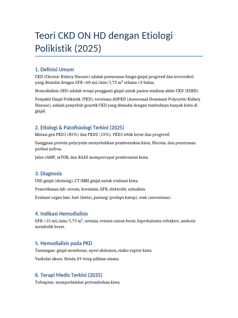 CKD ON HD: Etiologi Polikistik 2025 | PDF