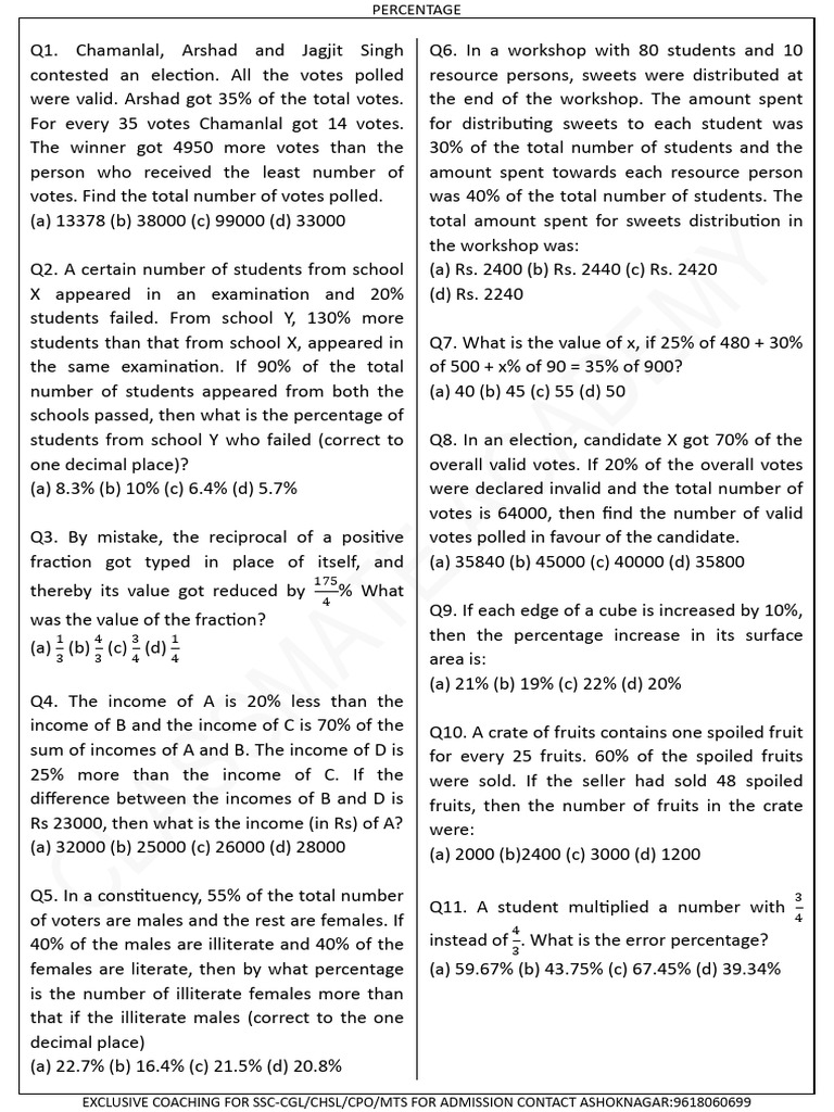 Percentage Problems and Solutions | PDF | Cost Of Living | Expense